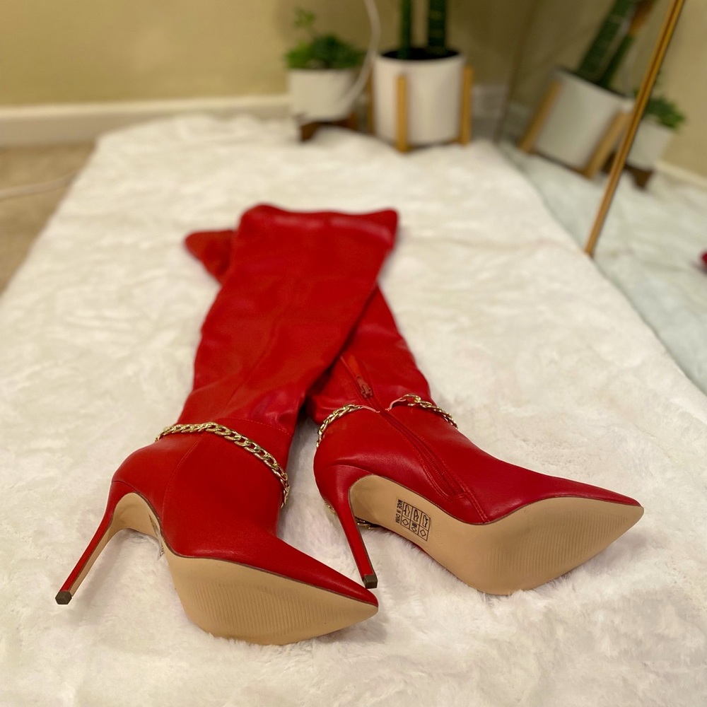 FAUX Leather thigh high boots | RED | Size 6.5